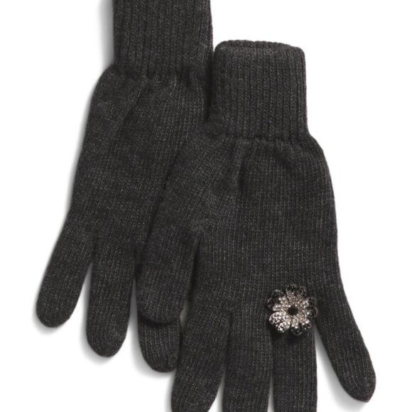 new STILESTRO Made In Italy Wool / Cashmere  Flower Ring Gloves charcoal - Picture 2 of 4